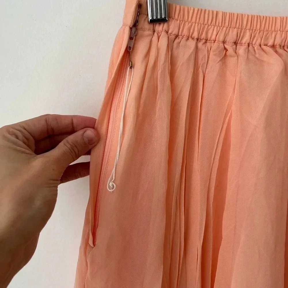 Vintage Silk Chiffon Midi Skirt Peach Flowy Romantic Cottagecore Balletcore - Picture 8 of 12